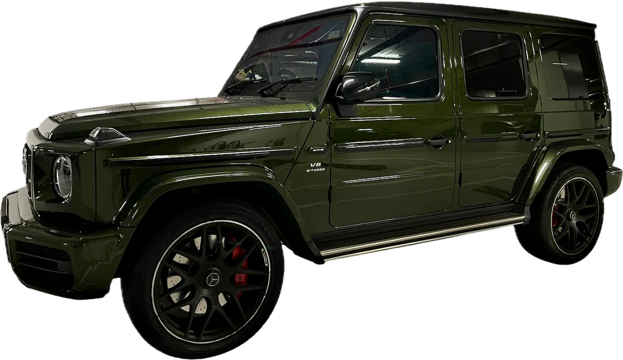 Mercedes-AMG G63 ceramic window tinting in customer's driveway