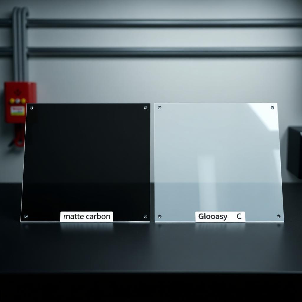 Carbon and ceramic car window tint film samples compared side by side.
